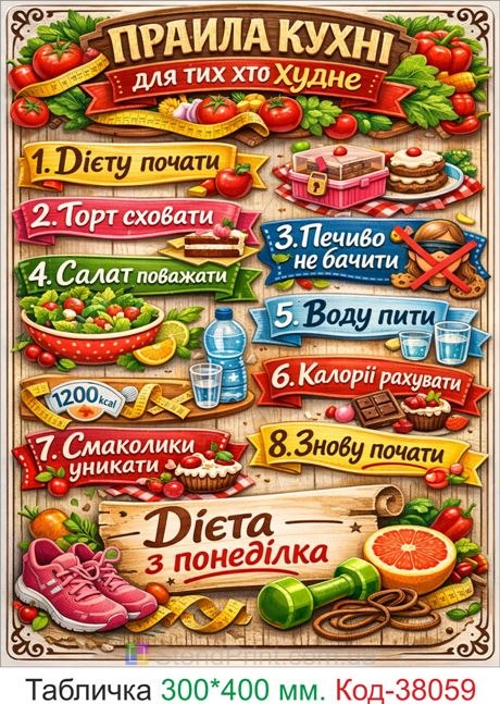 Табличка правила кухни для похудения купить декор