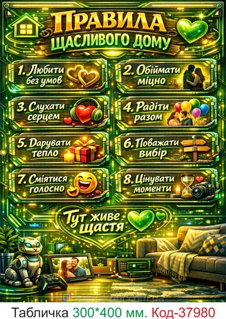 Настінна табличка правила щасливого дому декор купити