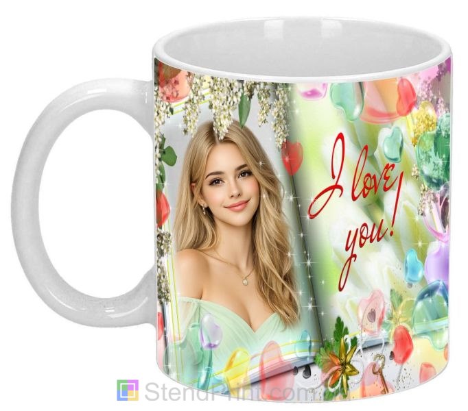 Чашка з фото для коханої I love you з серцями яскравий романтичний подарунок замовити
