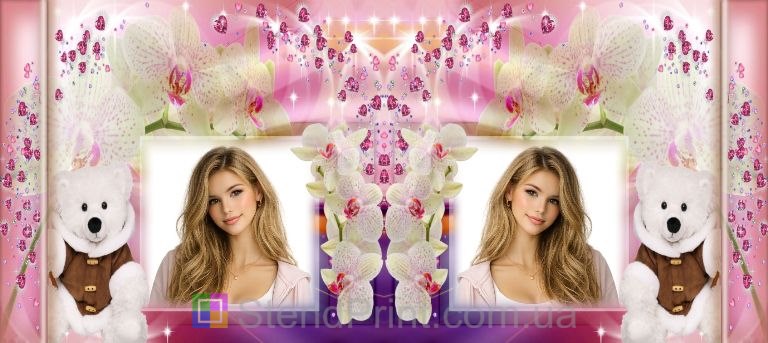 Чашка с фото с орхидеями и мишкой нежный персональный подарок в розовом стиле заказать