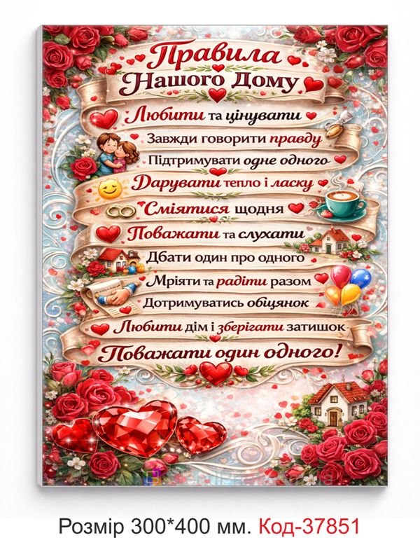 Табличка правила нашого дому з трояндами декор на стіну купити