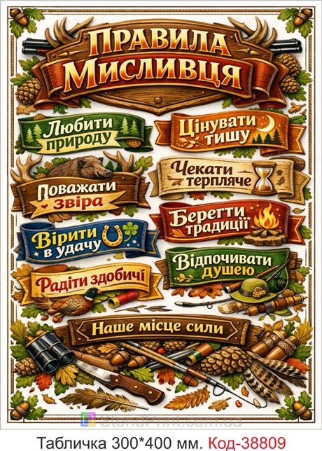 Купити табличку правила мисливця декор для мисливця