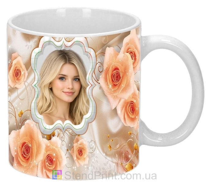 Кружка з фото для дівчини з трояндами ніжний подарунок замовити