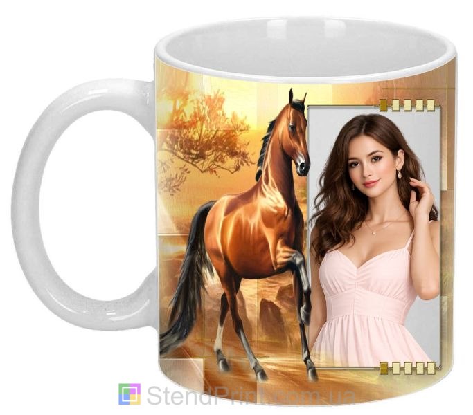 Чашка с фото лошадь закат природа заказать