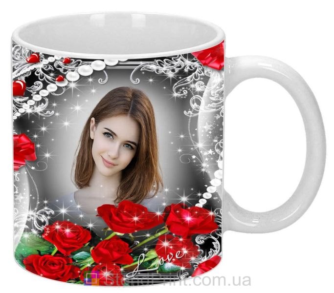 Кружка з фото «Троянди та перли» — витончений подарунок