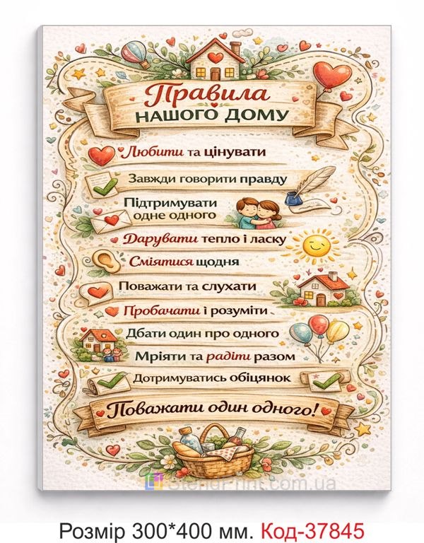 Світла табличка правила нашого дому декор для стіни купити