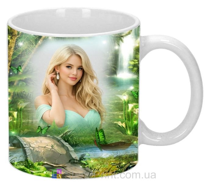 Горнятко з фото лісова гуща та водоспад, природа — замовити