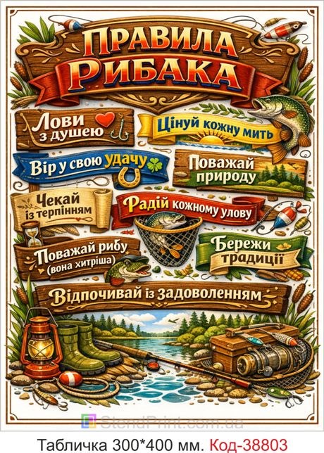 Табличка правила рибака купити декор для рибалки