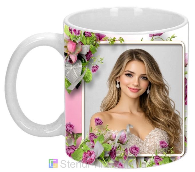 Кружка з фото з рожевими квітами для коханої ніжний романтичний подарунок