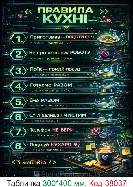 Табличка правила кухни для программиста итишника креатив купить декор