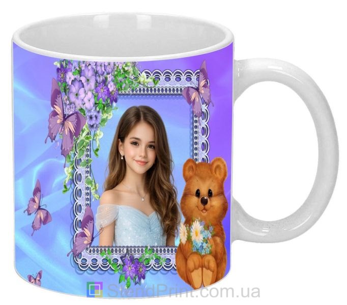 Чашка з фото для дівчинки ніжна чашка з ведмедиком замовити