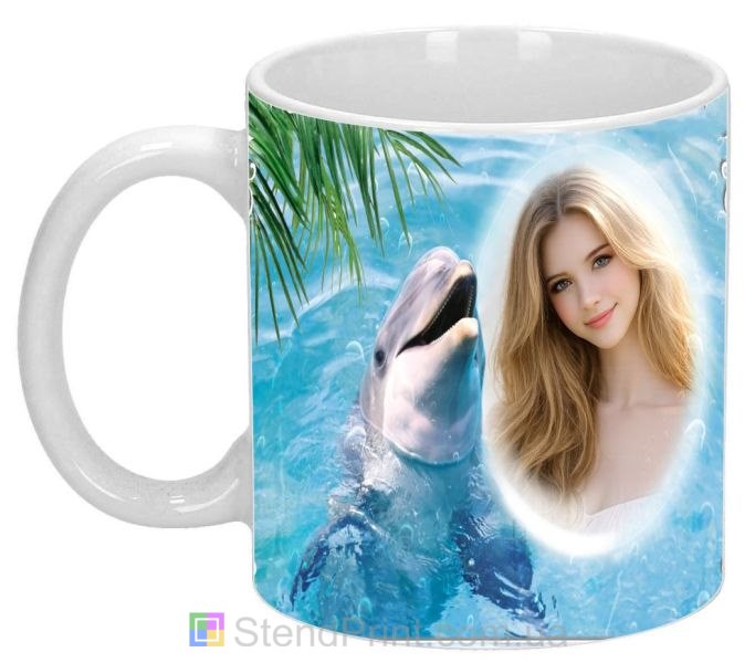 Чашка з фото море, дельфін, пляжний стиль — замовити