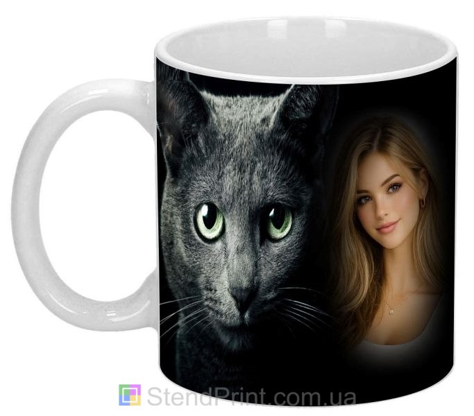 Кружка з фото чорний кіт чорний фон замовити