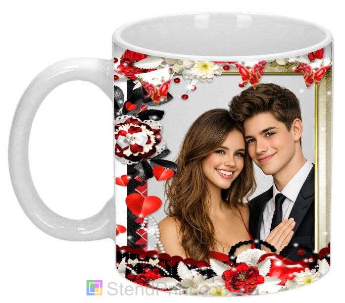 Кружка с фото с красными сердцами и цветами романтичный персональный подарок заказать онлайн