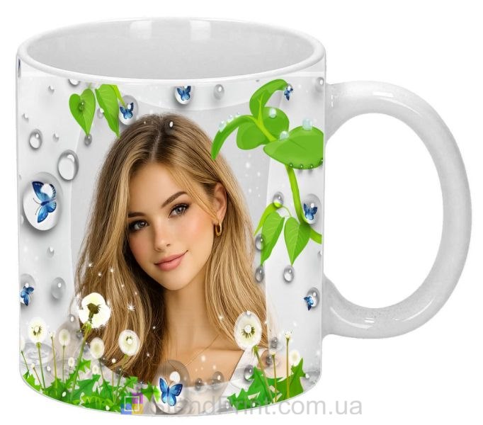 Кружка з фото для дівчини з краплями води — ніжний дизайн, замовити