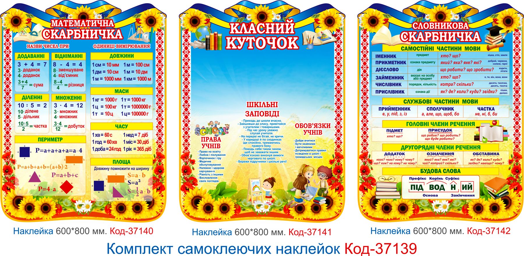 Комплект наклейок для оформлення початкового класу Код-37139