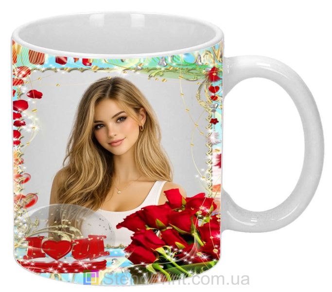 Кружка с фото для любимой с розами Love оригинальный романтический подарок заказать