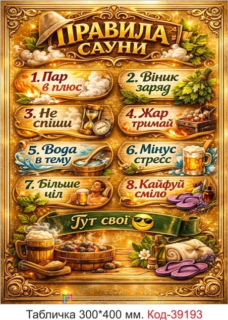 Табличка Правила сауни для бани и сауны купить