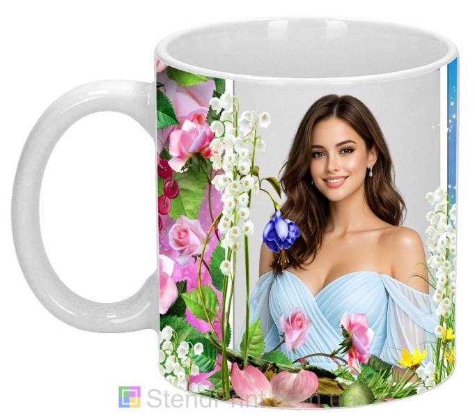 Чашка з фото для дівчини з квітами весняний подарунок замовити