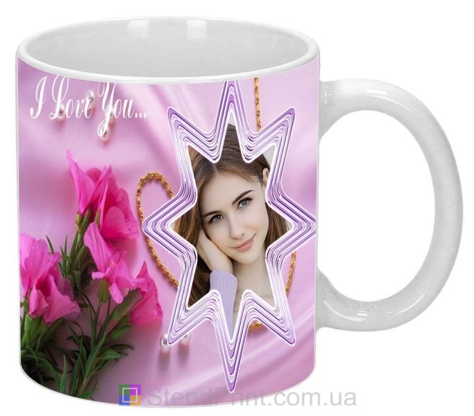 Кружка с фото для любимой I Love You с цветами романтический подарок заказать