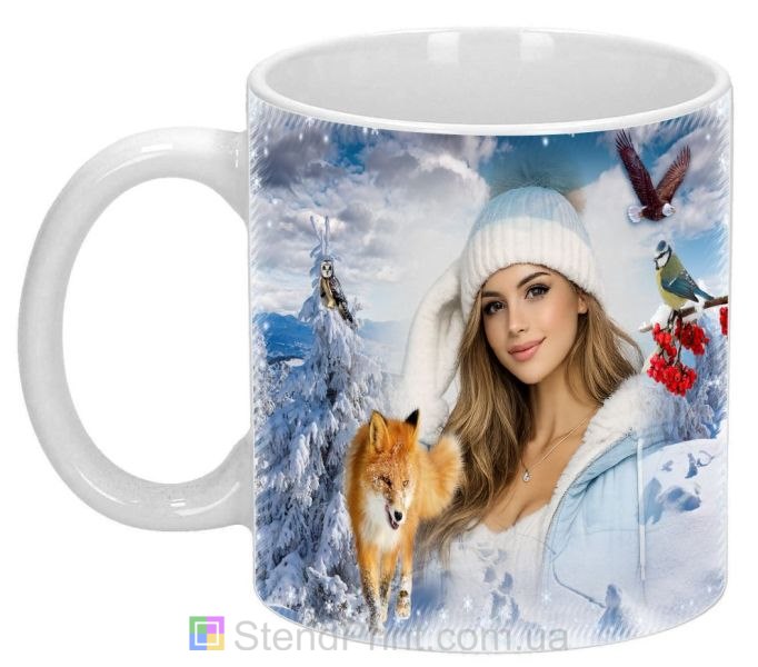 Чашка с фото зимний лес с лисичкой и птичками персональная печать фото на чашке заказать онлайн