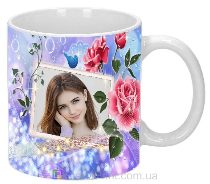 Кружка з фото для дівчини з трояндами романтичний подарунок замовити