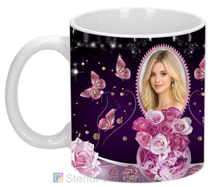 Кружка с фото для девушки с розами и бабочками заказать подарок