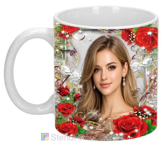 Кружка з фото з трояндами та візерунком романтичний подарунок коханій