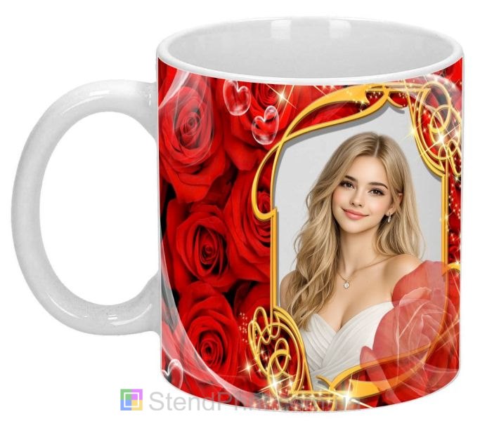 Кружка с фото для любимой с красными розами романтический подарок девушке заказать