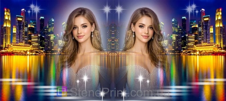 Кружка с фото ночной город огни и отражение в воде современный персональный дизайн заказать