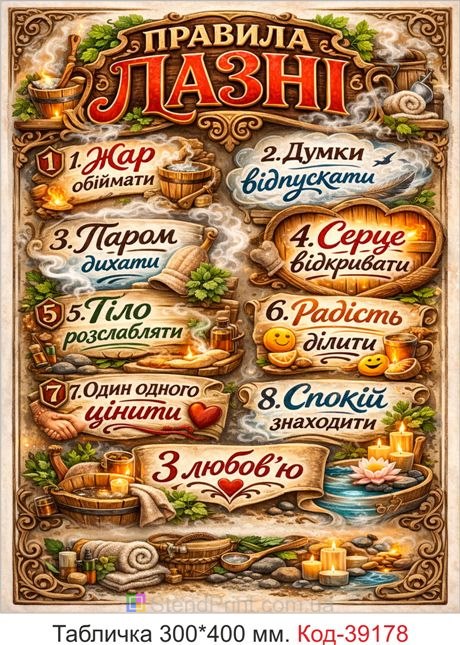 Вивіска Правила лазні для бані та сауни купити онлайн