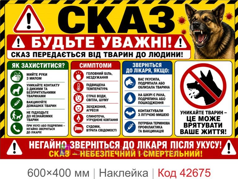 Плакат сказ у животных, наклейка предупреждение об опасности Код-42675
