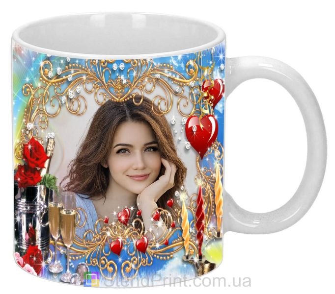 Романтична чашка з фото та сердечками для коханої