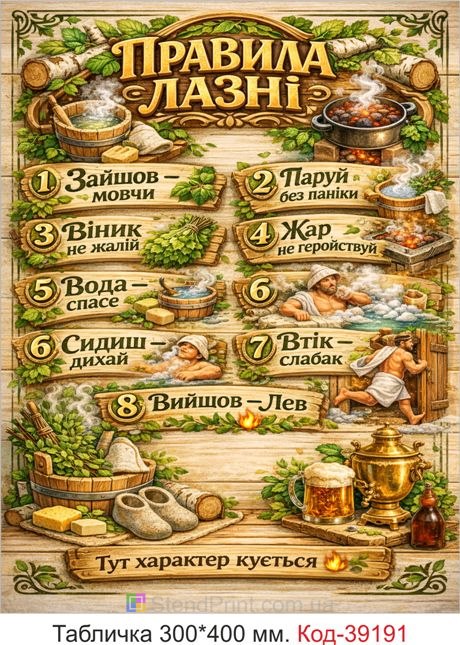 Табличка Правила лазні для бані та сауни купити онлайн
