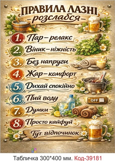 Табличка Правила бани для бани и сауны купить