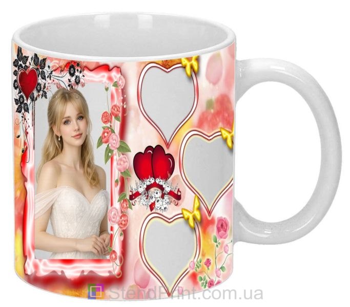Чашка с фото для девушки с сердцами и цветами романтический подарок заказать