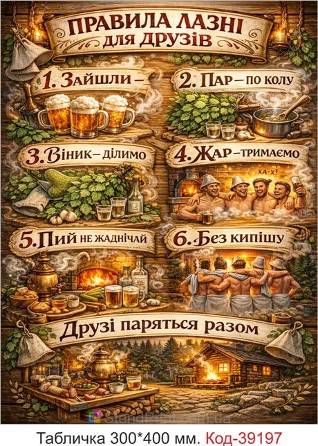 Табличка Правила бани для друзей для бани и сауны купить