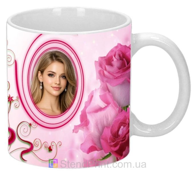 Кружка с фото для девушки с розами романтический подарок заказать