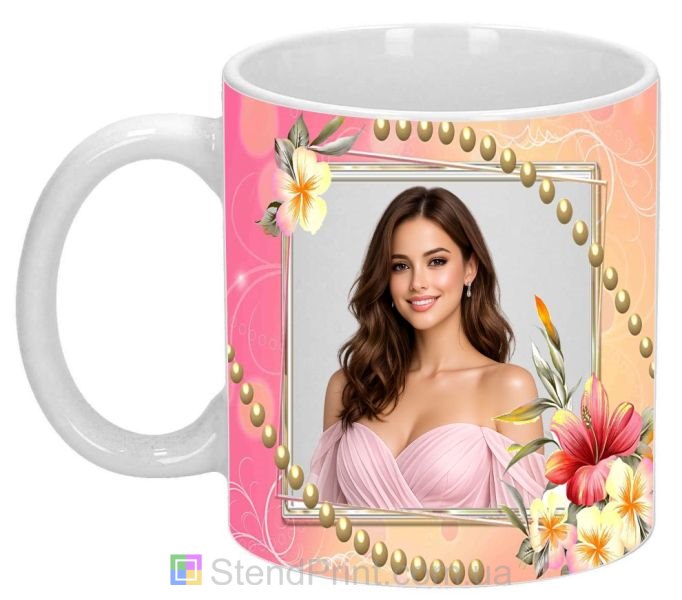 Чашка с фото для девушки с цветами красивый подарок заказать