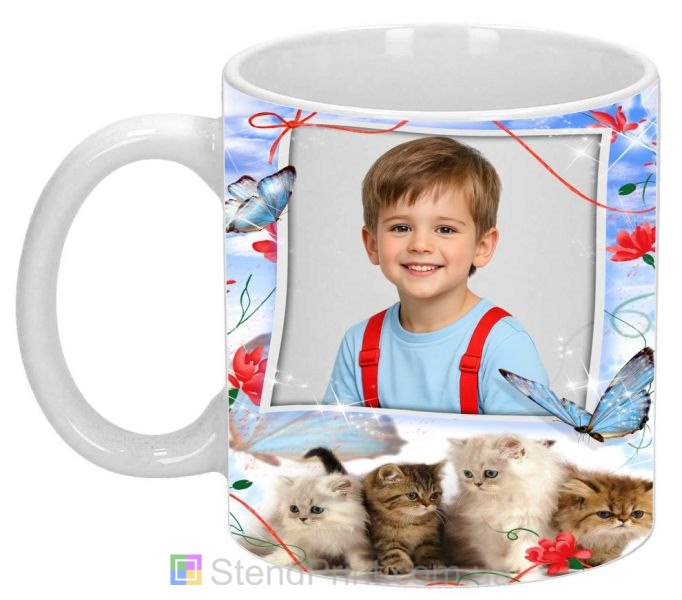 Кружка з фото кошенята квіти метелики замовити