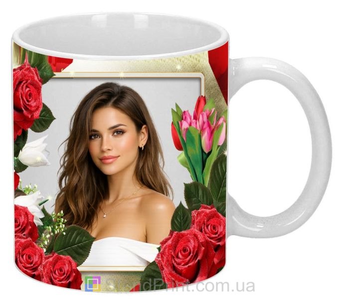 Чашка з фото для дівчини квітковий подарунок кружка з трояндами замовити