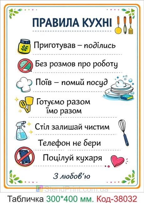 Табличка правила кухні купити – декор на кухню