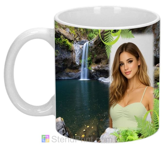 Кружка з фото водоспаду та гірського озера, природа — замовити