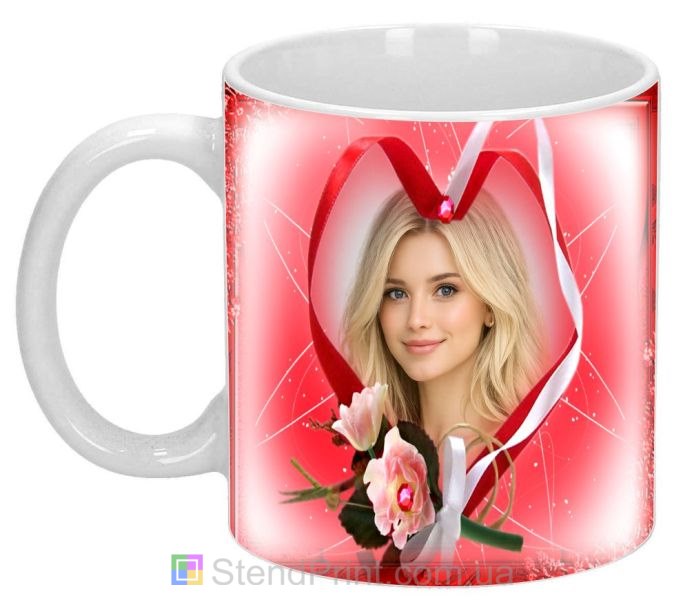 Чашка с фото с сердцем и цветами романтический подарок заказать онлайн