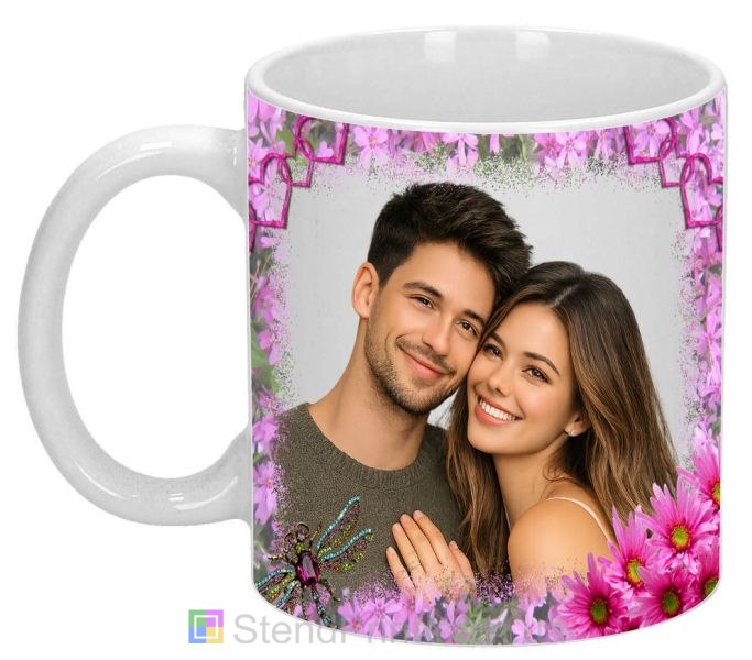 Чашка з фото з рожевими квітами романтичний подарунок для пари замовити