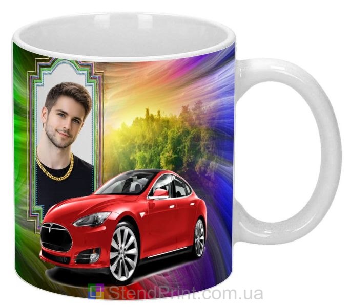 Чашка с фото с красным спорткаром яркий персональный подарок автолюбителю заказать
