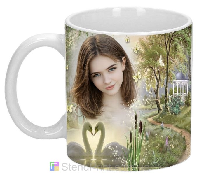 Чашка з фото та лебедями — романтичний подарунок коханій