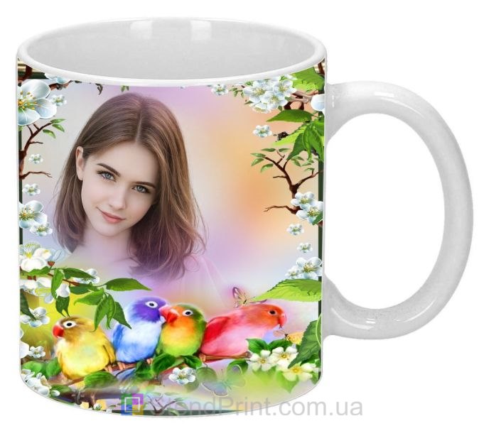 Кружка с фото весенние цветы попугаи заказать