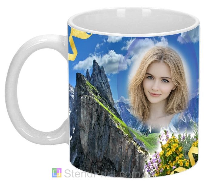 Кружка з фото вершин гір, гірський пейзаж — замовити