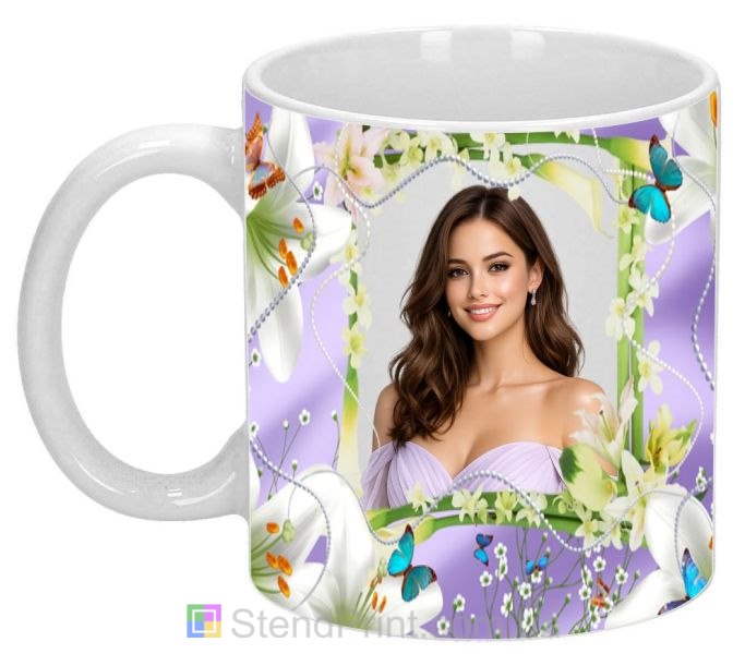 Кружка з фото з ліліями та метеликами подарунок коханій дівчині замовити